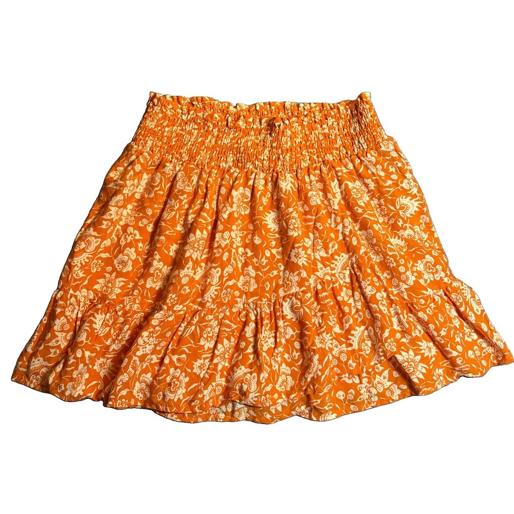 Cupcakes and Cashmere Mini Skirt Womens Orange Excellent Floral Smocked M
